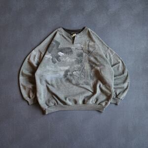 Vintage 90's American Eagle Nature AOP Green Henley Sweater XXL